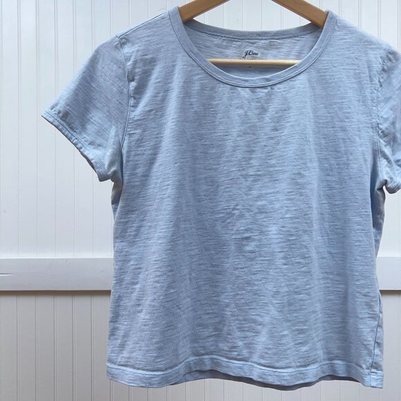 J.Crew Women's Light Blue Crewneck Short Sleeve Girlfriend Tee Organic Slub S - Picture 1 of 9